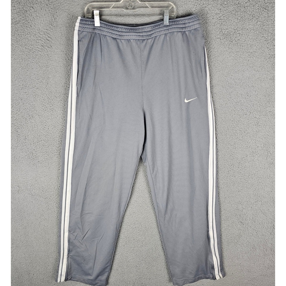 Nike Pants Mens Large Gray Basketball Track Mesh Side Stripe Warm Up Baggy Y2K - Picture 1 of 12